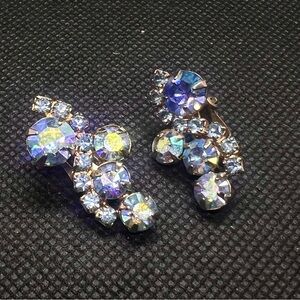 Vintage Aurora Borealis Blue Crystal Clip On Earrings Jewelry,‎ wedding party